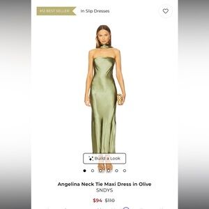 SNDYS Angelina Neck Tie Maxi Dress in Olive